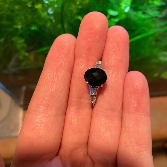 Natural, Untreated Black Spinel & White Zircon Ring, Size 8 - Picture 6 of 10